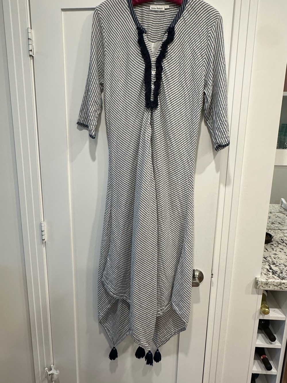 Roller Rabbit Striped Navy/Gray/White Tassel Hem Dress